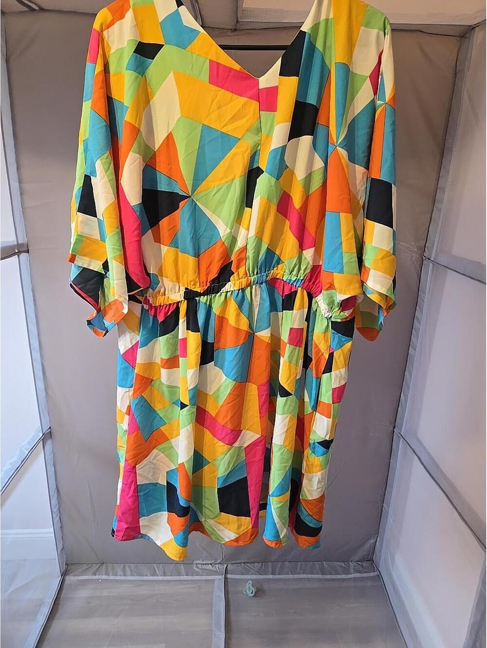 Nwt ces femme Betsy Boos Dress Button Colorful Geometric Large Jacque artsy - Picture 8 of 9